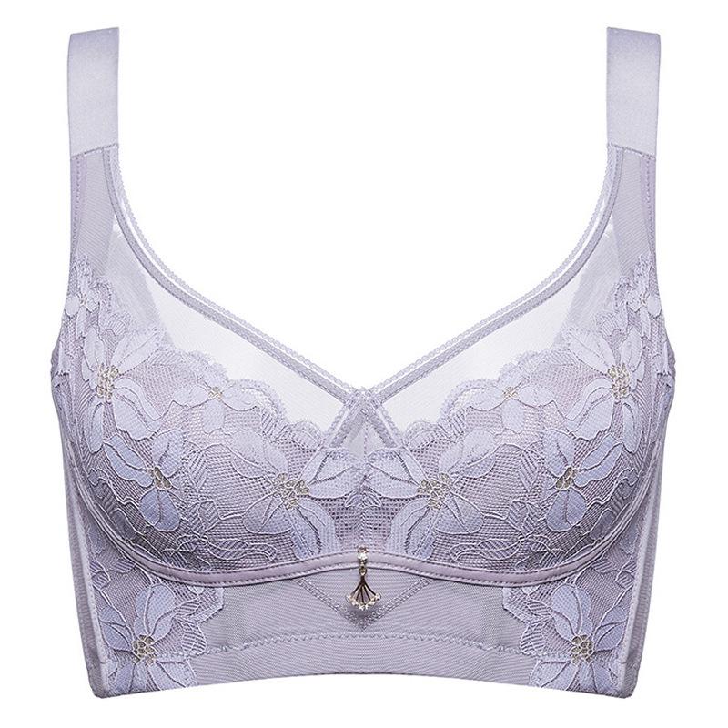 Tunn BH i stor storlek Dam Samla Push Up BH Slut Bröstet och Justera BH Spets D-kupa BH Fancy Underkläder