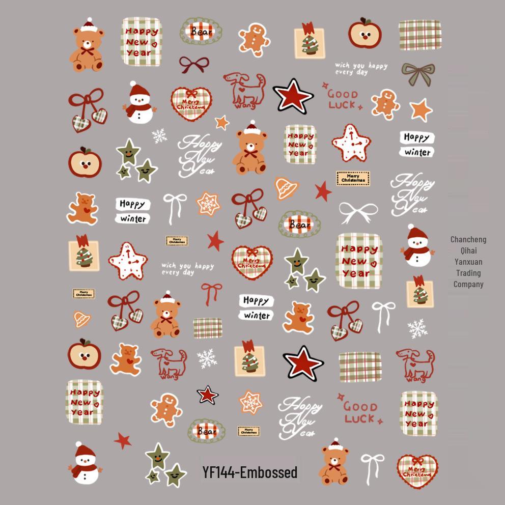 Patchwork Bear & Dora Adhesive Nail Stickers with Cute Heart and Camera Designs