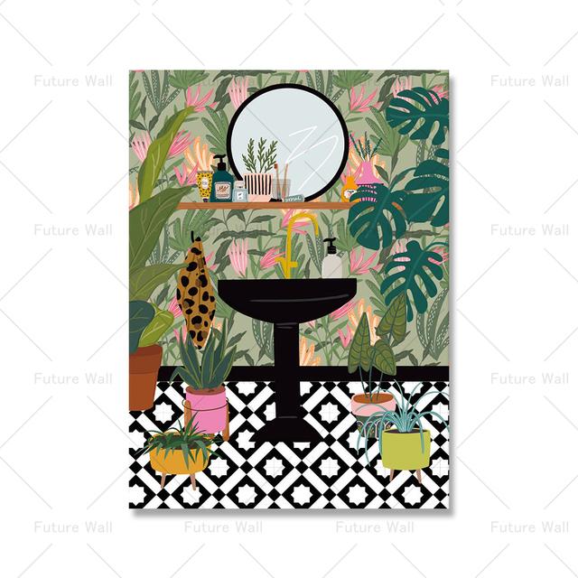 

Тропические растения. Растения для ванной комнаты. Скандинавский плакат. Богемное украшение с зелеными листьями. 21cm×30cm NoFrame