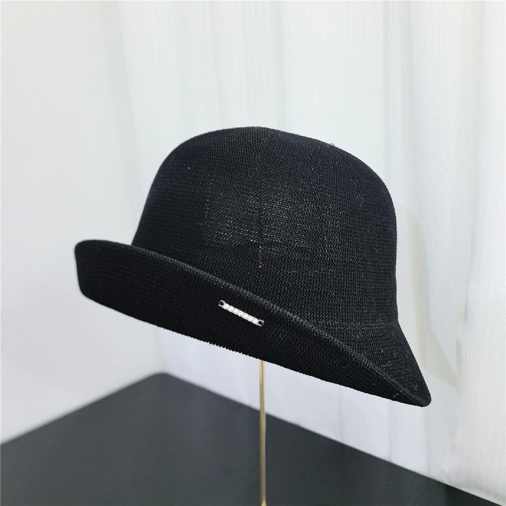 Women's Summer French Semi-Upturned Pearl Fisherman Hat Fashionable Basin Hat Hollow out Breathable Sun Hat