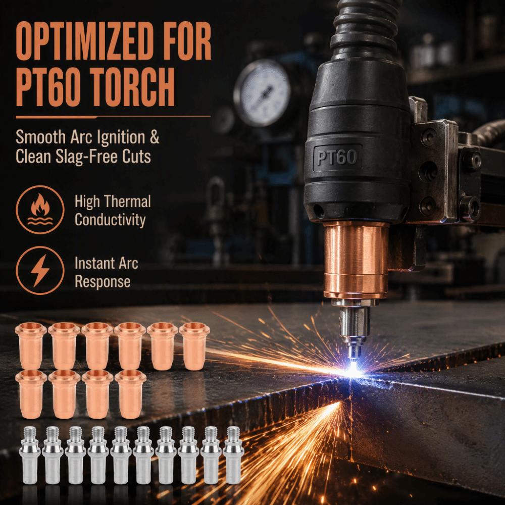 20pcs 30A-40A 40A-60A Plasma Electrode Tips 0.6mm Orifice Cutting Torch Electrode For PT60 Torch
