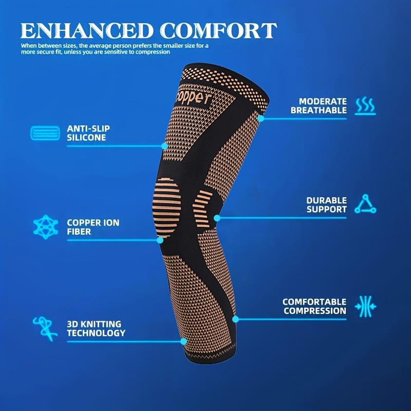 1/2Pcs Copper Long Knitted Compression Knee Braces Full Leg Sleeves For Men Women Support Exercise Pain Relief