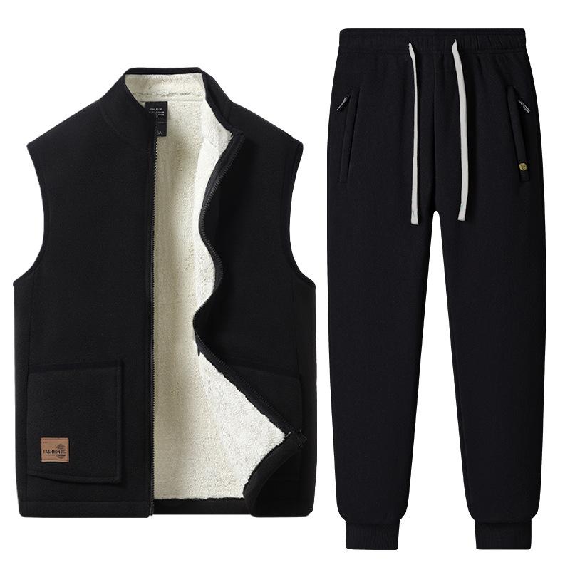 Autumn New Lambswool Stand-up Collar Vest Male Middle-aged and Elderly Warm Coat Arctic Velvet Outside Wear.