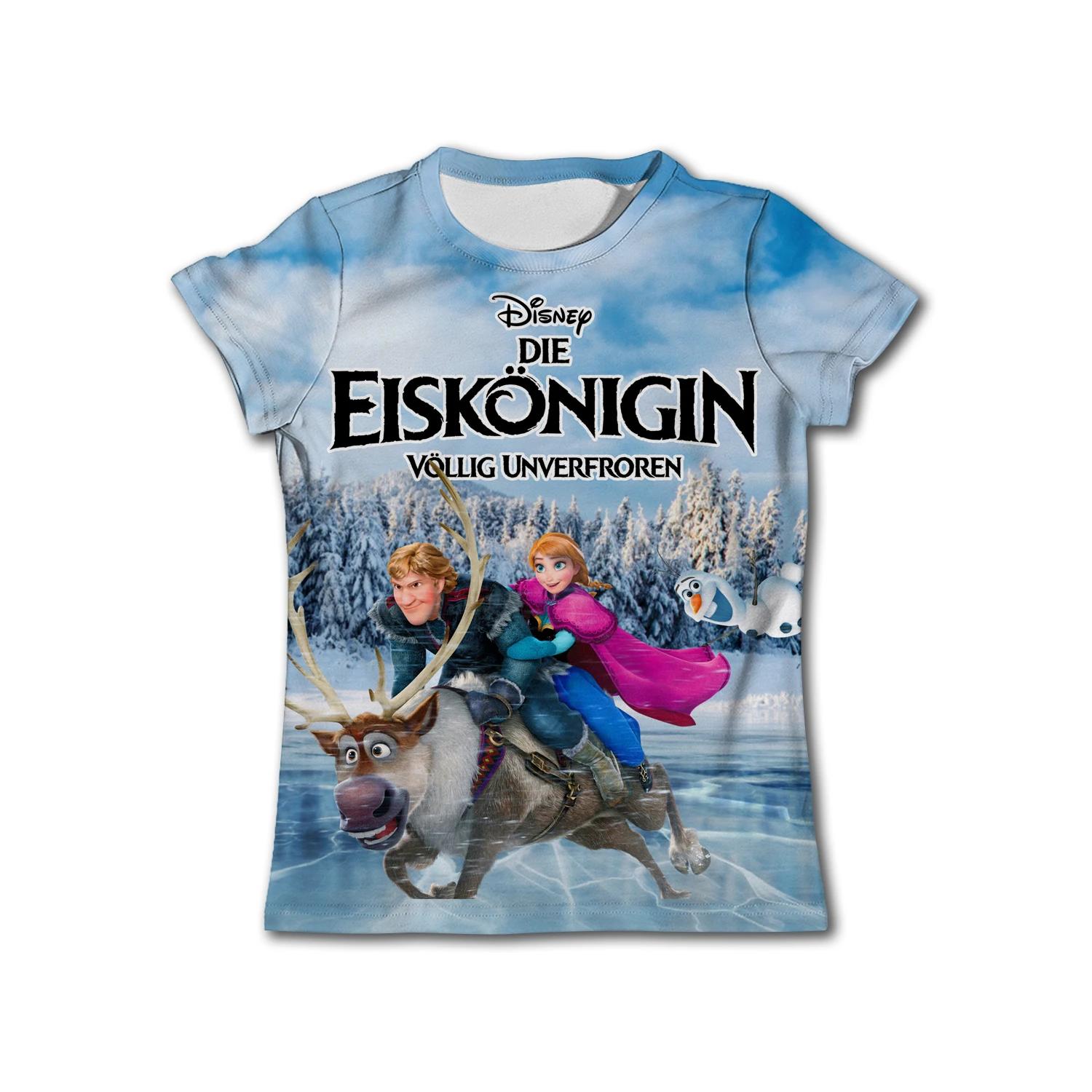 

MINISO 2025 Диснеевский мультфильм Холодное сердце Анна Эльза 3D принт Футболка Топы Футболки Детская одежда для девочек Костюм для детской вечеринки по случаю дня рождения 110