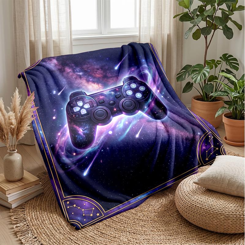 Gaming Controller in Neon Storm Theme blanket Lightweight Warm Flannel Blanket Decorative Throw Blanket for Home Decoration