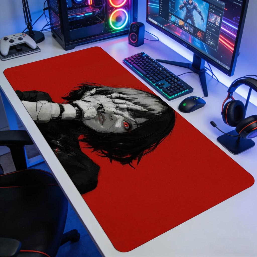 Gothic Anime Girl Mouse Pad XXL Gaming Mousepad with AntiSlip Base Extended Gaming Keyboard Mat with Dark Art Design