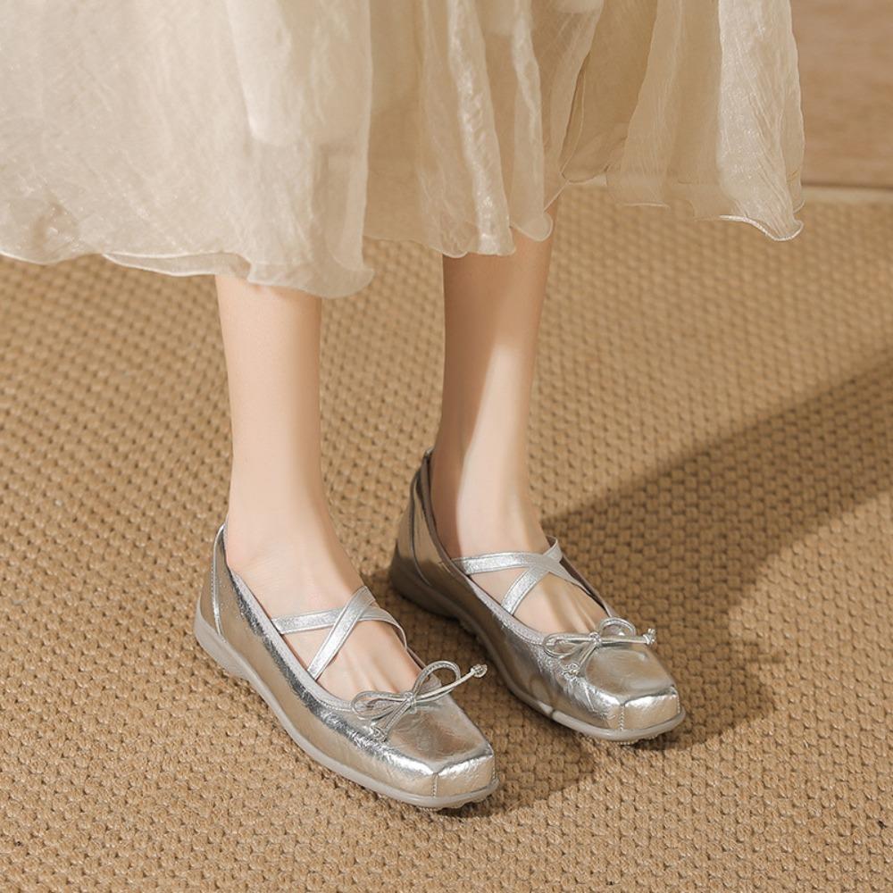 Fashion French Square Head Versatile Shallow Mouth Ballet Flats Women Spring Summer 2025 New Women's Shoes Flat Comfortable Single Shoes