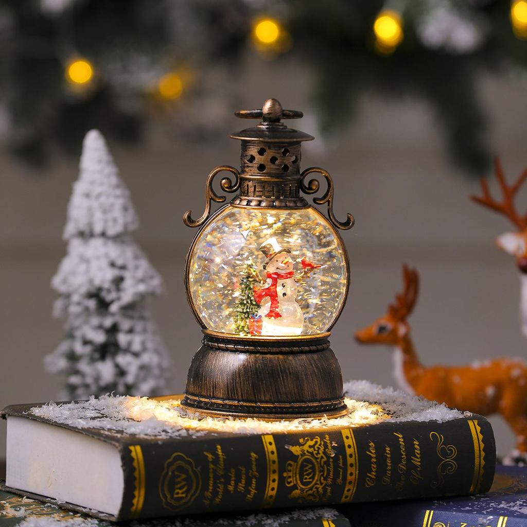 USB Concert Snow Globe Christmas Ornament - Luminous Resin Lantern with Golden Horse