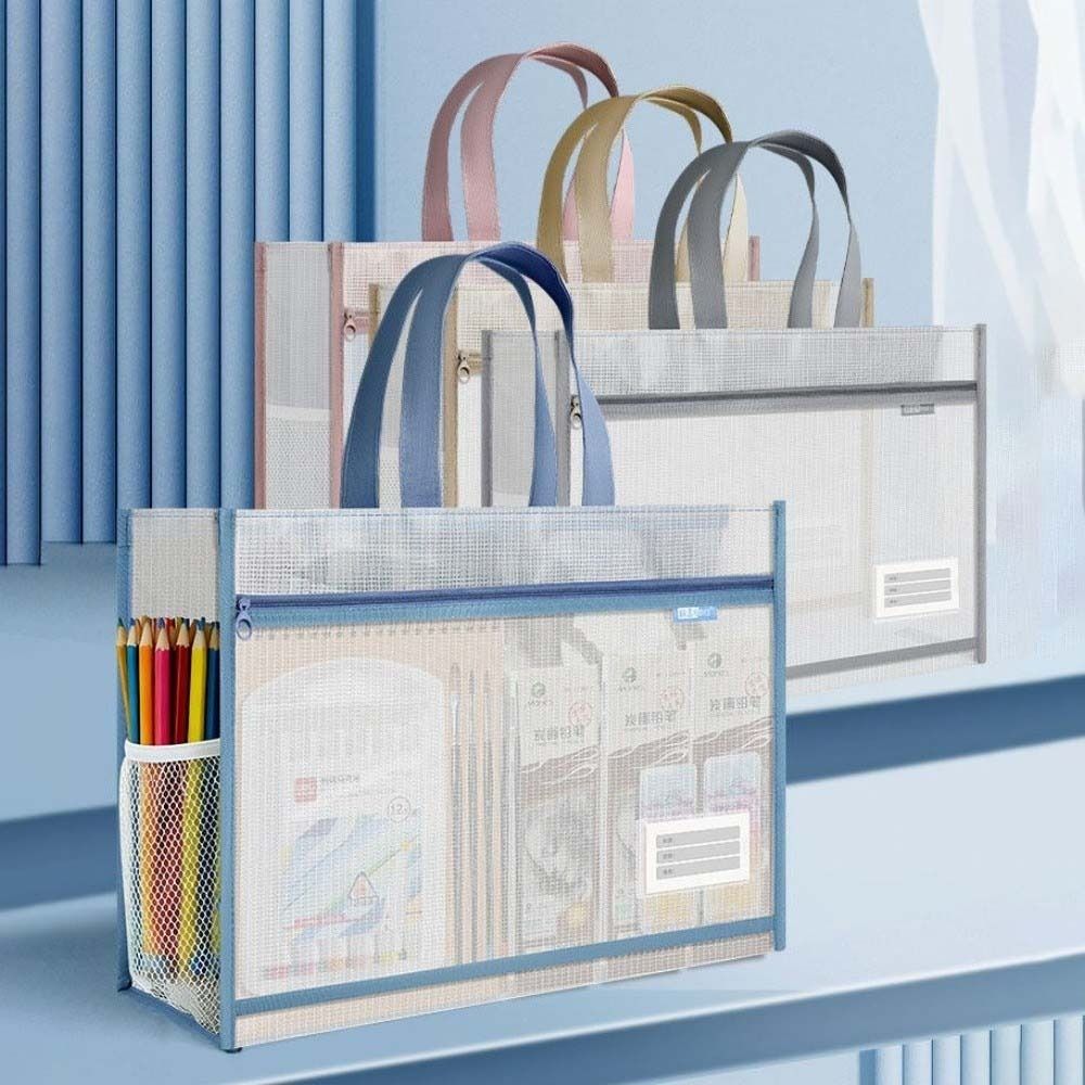 Large Capacity Mesh Art Bag Transparent File Storage Bag Reusable Test Paper Bag Student