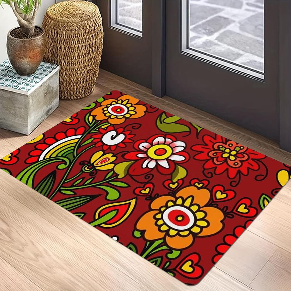 Floral Print Welcome Doormat Non-Slip Machine Washable Carpet for Living Room Bedroom Bathroom Kitchen Laundry Rug
