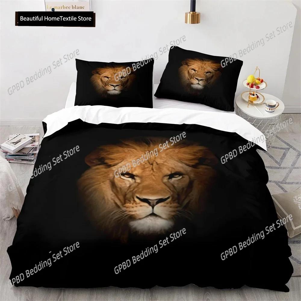 Lion Duvet Cover Set 3D Print Wild Animals Colourful King Queen Size For Kids Teens Adults Bedding Set Polyester Comforter Cover