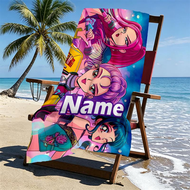 Custom Name Personalized KPop Demon Hunters Print Beach Towel, for Trip Camping Beach Party Home Decor, Birthday Gift for Family & Friends