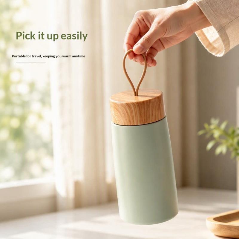 New Style Mini Thermos Cup Creative Wood Grain Cover Portable Vacuum Stainless Steel Water Cup Student High Value Pocket Cup