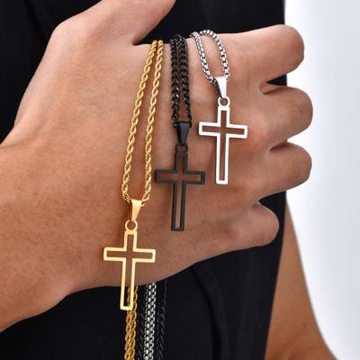 Casual Hollow Cross Necklaces for Men Boys,Waterproof Stainless Steel Cross Pendant Necklace,Religious Faith Prayer Jewelry Gift