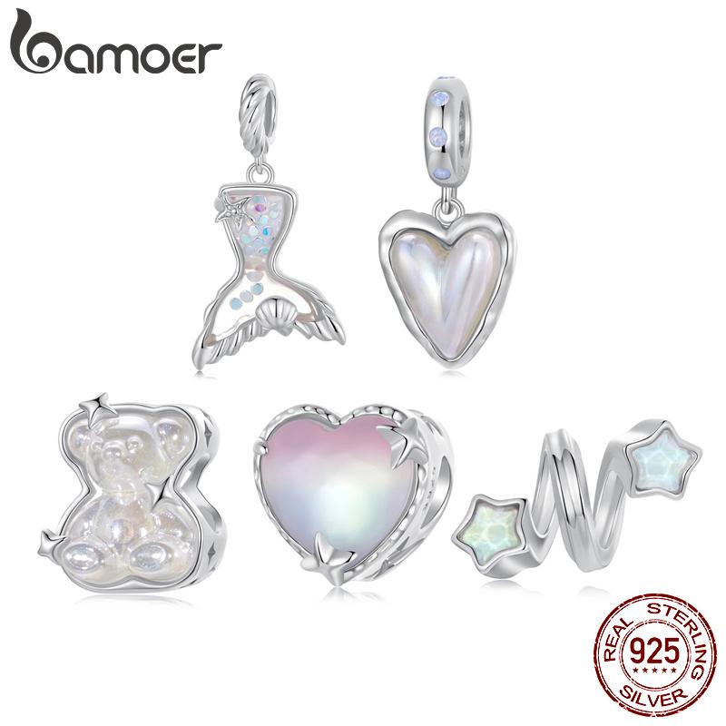 BAMOER Solid 925 Sterling Silver Aurora Butterfly Bear Mermaid Charm Bead Fit Original Bracelet Bamoer DIY Jewelry Accessories