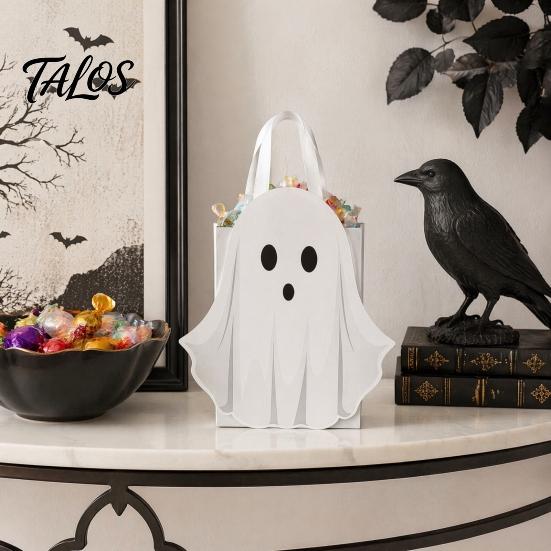 Small Gift Sacks for Classroom Prizes Halloween Ghost Cardboard Bag, Cute Candy Goodie Bags Foldable Trick or Treat Totes with Handle Birthday, Party