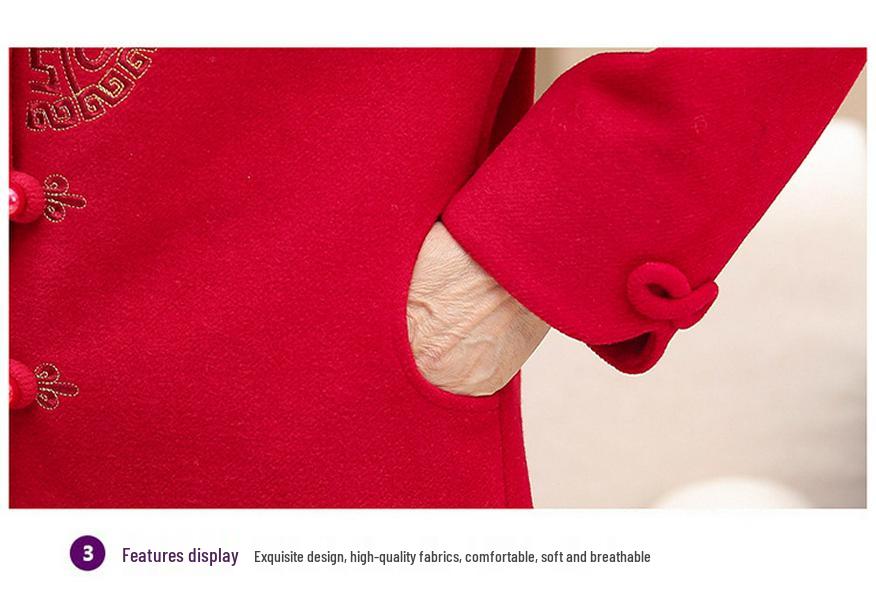 Spring and Autumn Wool Coat for Elderly Women: Elegant Tang Suit for 70-Year-Old Moms and Grandmas