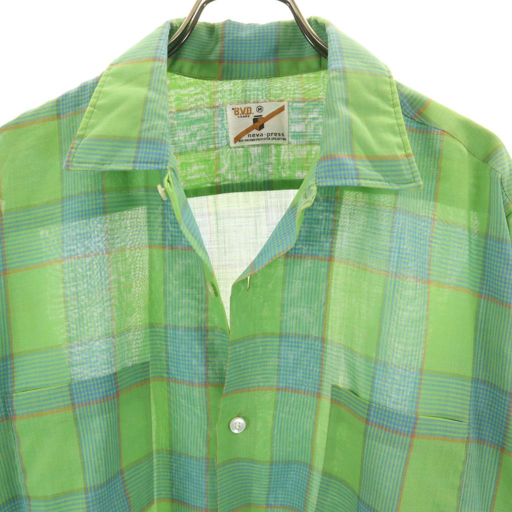 B.V.D 60s Vintage Check Pattern Long Sleeve Button Down Shirt M Green Men's Used