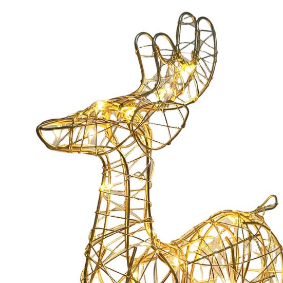 3D Christmas Reindeer Decoration Battery Operated Prelit Iron Reindeer with 30 LED Lights Outdoor Indoor Lighted Standing Deer for Garden Yard Lawn