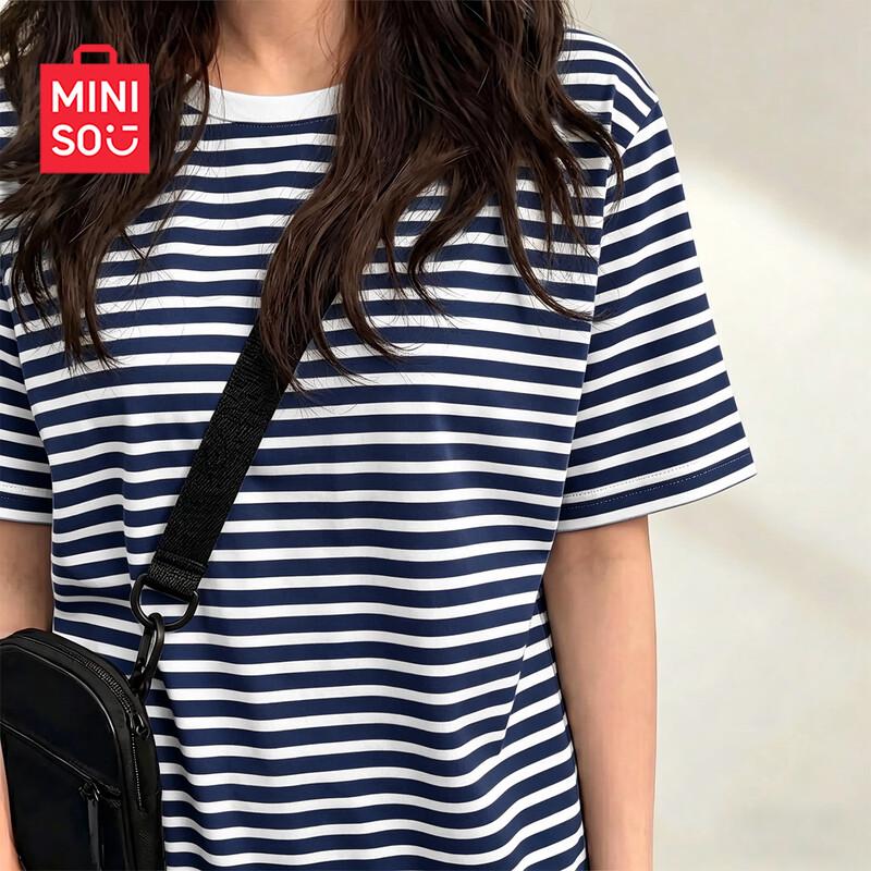 MINISO Women s Loose Fit Contrast Stripe Cotton T-Shirt XL