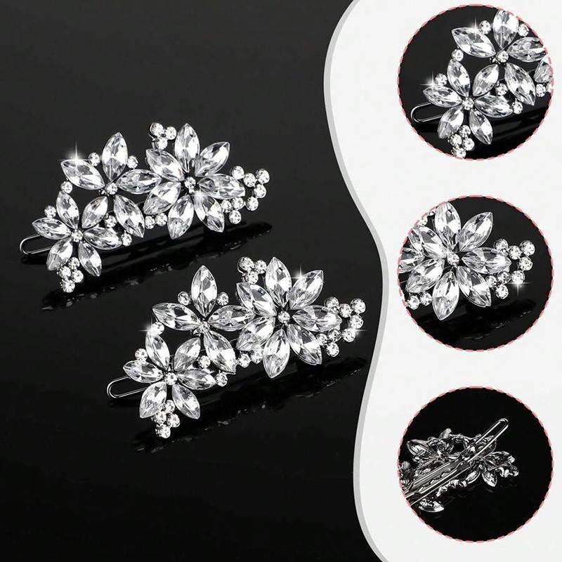 2pc Minimalist Rhinestone Crystal Women's Hair Clip Bride Hair Accessories Banquet Daily Versatile Girls Sweet Jewelry Hair Comb