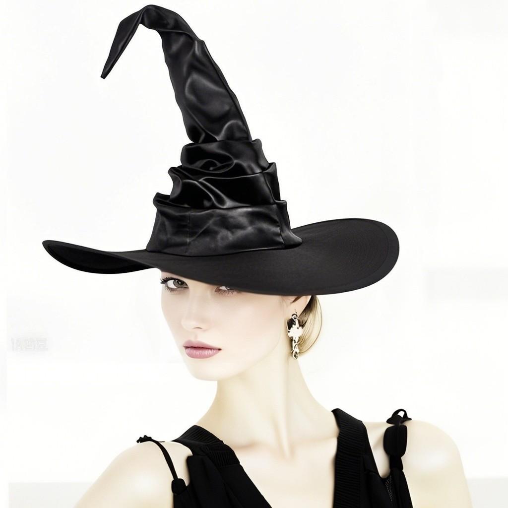 Curved Costume Halloween Hook Witch Hat With Curled Brim For Party Dress Up
