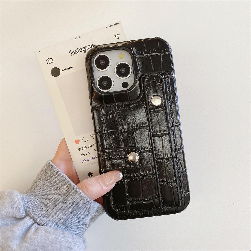 Slot Card Bag Wrist Strap Holder Leather Wallet Phone Case For iPhone 16 15 14 13 12 11 Pro Max 7 8 Plus X XR XS SE Hard Cover
