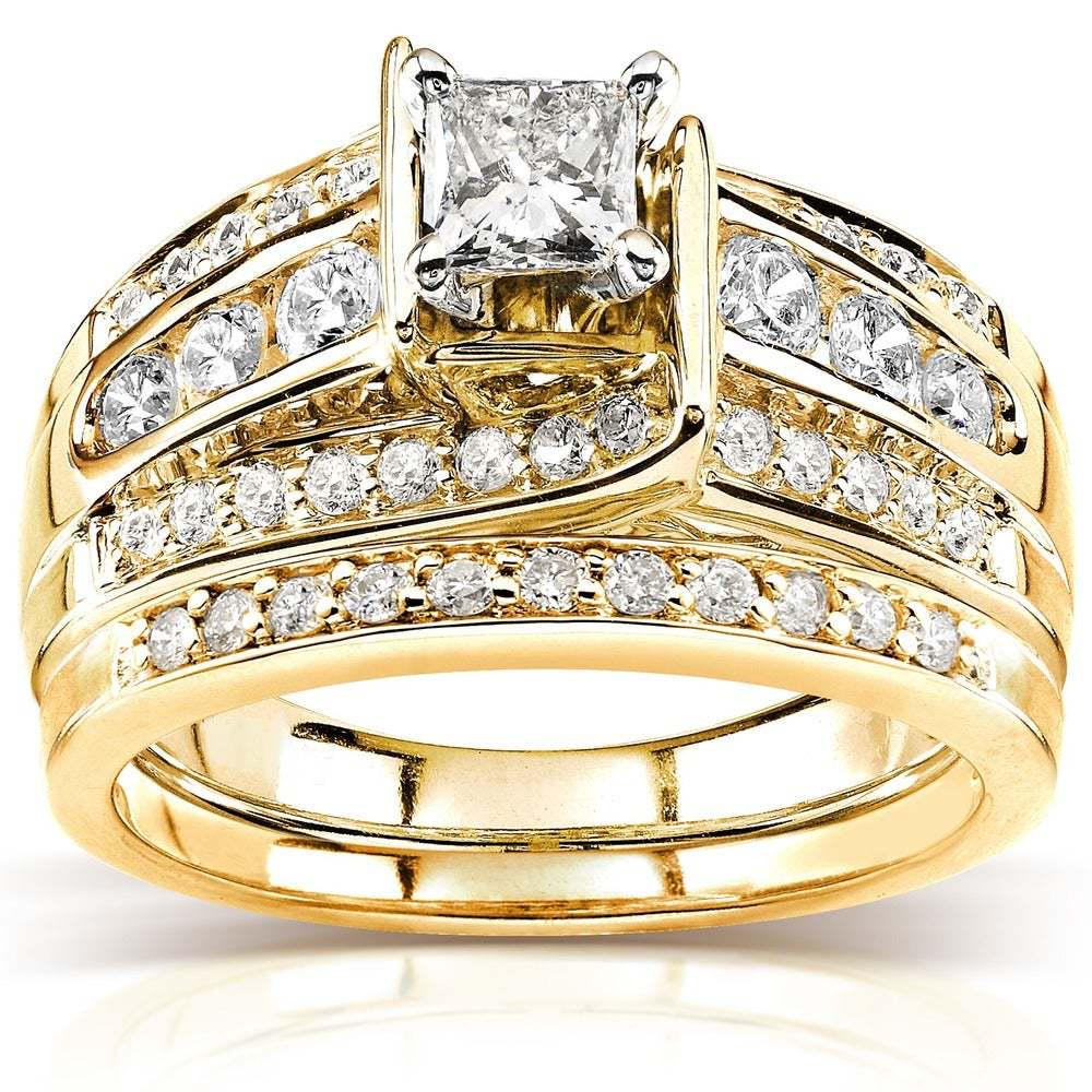 18k Gold Full Diamond Princess Square Diamond Ring, European and American Luxury 2-piece Engagement Ring. no. 5