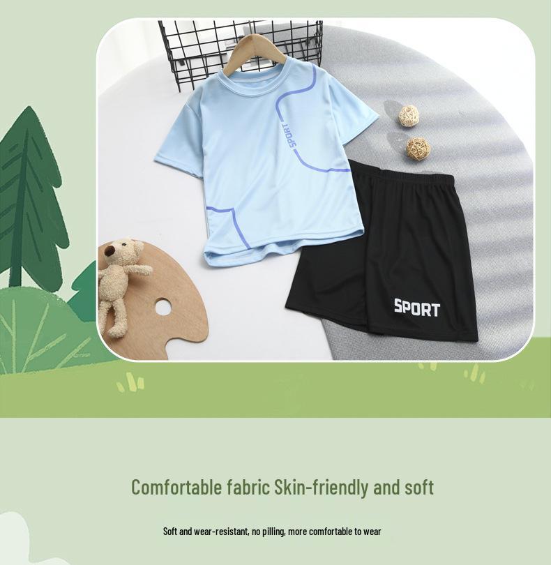 2026 Boys' Summer Sportswear: Short Sleeve and Shorts Mesh Set in 20 Colors