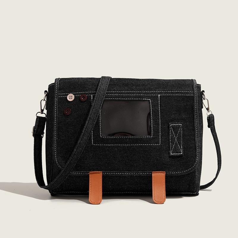 

2026 Japanese Street Trend Small Bag Student Casual Denim Double-sided Transparent Window Cross-section Square Women чорний