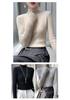 Korean Style Slim Fit Ribbed Knit Sweater - Women's Long Sleeve Half High Collar