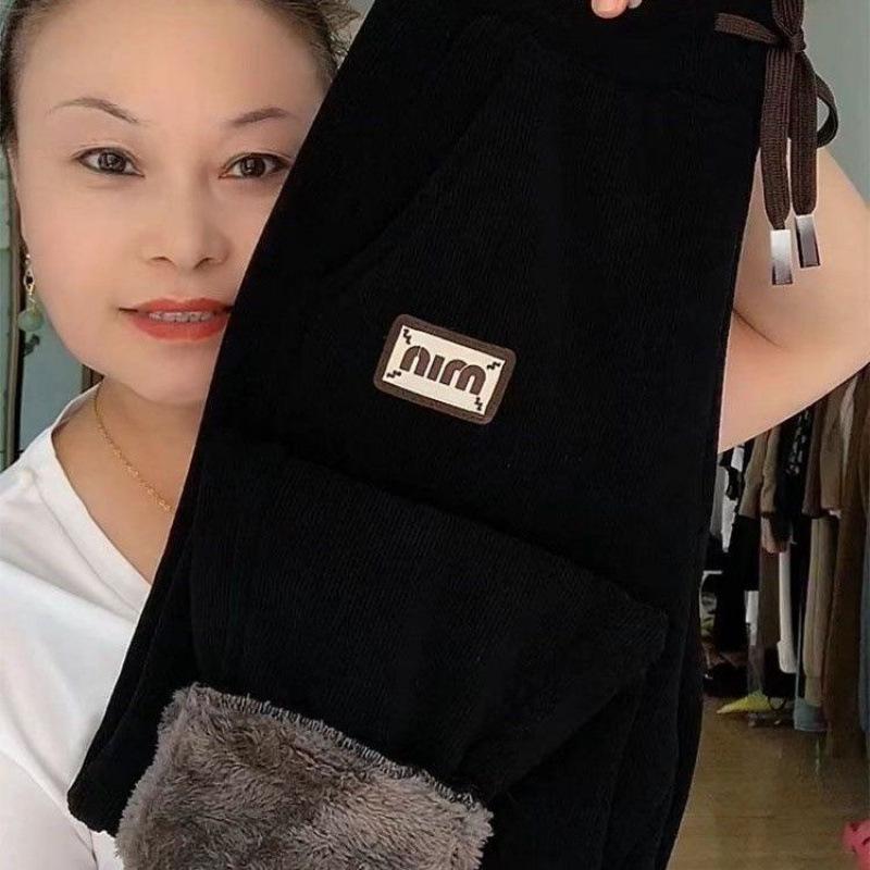 Damen Hochtaillierte Lammwoll-Plüsch-Sweathose - Warm, Figurbetont, Vielseitig und Verdickt Lässige Karottenhose für den Winter