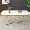 White Extendable Dining Table with Marble Structure, Gilded Metal Table Legs, 140/180*80 Cm, Exquisite Luxury, Rectangular, Suitable for 4–6 Persons