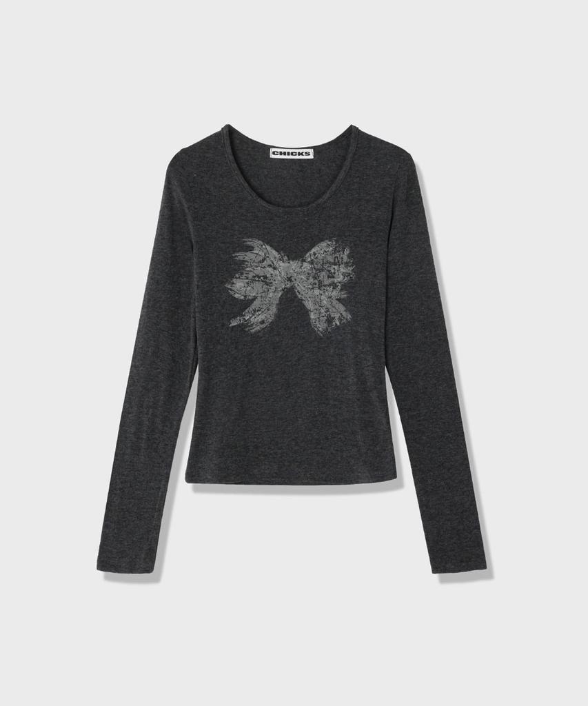 CHICKS Scratch Ribbon Long Sleeve T-Shirt Melange