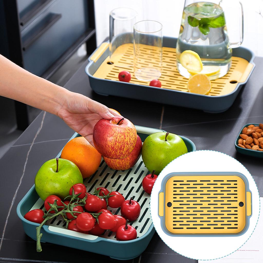 1Pcs Double-Layer Fruit Drain Tray Premium PP Plastic Dish Drainer for Kitchen Home Hotel Restaurant Use Cup Bowl Cutlery Filter