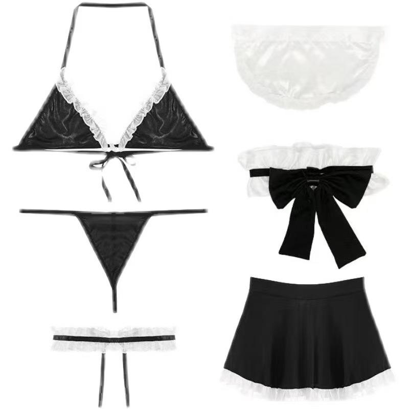 Seksowna bielizna pokojówki plus size - Uroczy trzyczęściowy uwodzicielski zestaw do spania