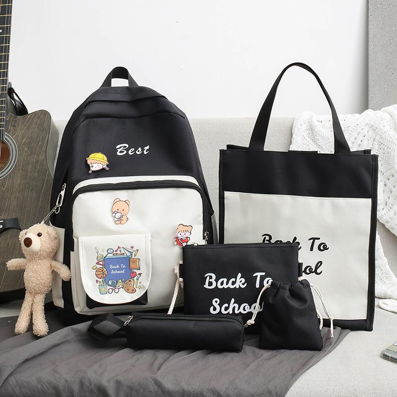 School Bag Women's New Cute Little Fresh Junior High School Student Campus Backpack Women's Five-piece Backpack
