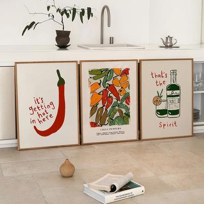 Pittura su Tela con Peperoncino Giapponese Piccante, Poster e Stampe Nordiche, Immagini con Vino per Cucina, Decorazione Casa