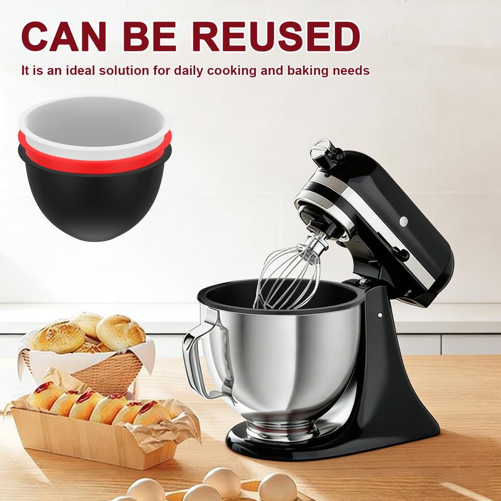 3Pc Mixer Liner Silicone Stand Mixer Bowl Liners Reusable Silicone Mixer Bowl Liner with Safety Lid for Baking Mixer Accessories
