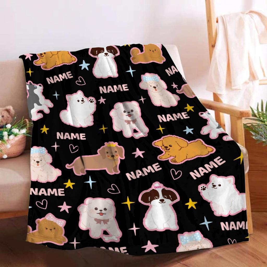 Cartoon cats and dogs digital-printed polyester Bedroom velvet flannel soft sofa cover blanket Fleece soft sofa cover blankets