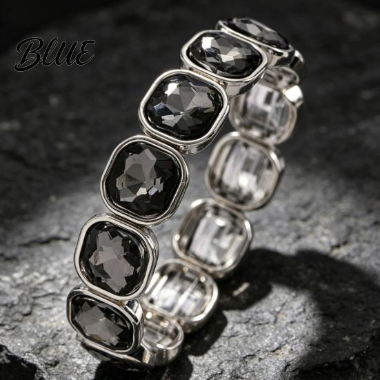 Versatile Style Bracelet Women Elastic Beaded Square-Cut Rhinestone Design Shiny
