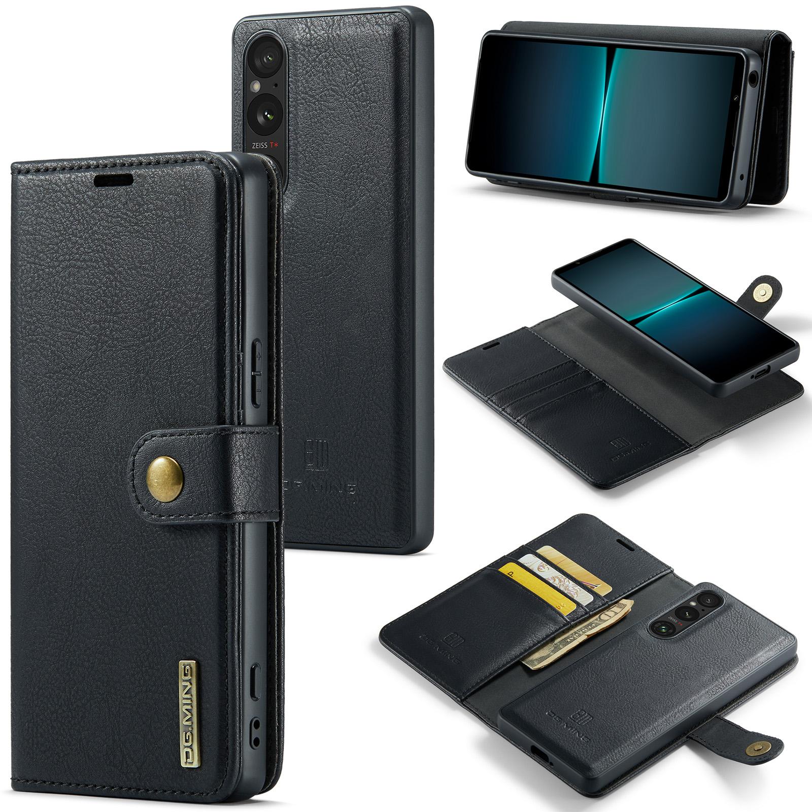 

DG.MING For Sony Xperia 1 V Detachable Magnetic Phone Case Anti-Dorp Split Leather Wallet Stand Cover Black