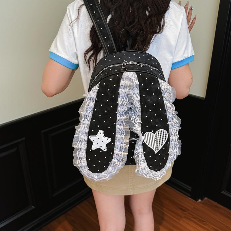 Schoolbag new cute cute cute polka dot lace rabbit ears backpack women's 1011 commuting large-capacity student schoolbag