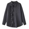 Long Sleeve Oversized Vintage Black Shirts & Blouses for Blouse Casual Loose Spring Autumn Crop Tops Women Button Up Shirt