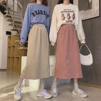 Women's High Waist Slim Corduroy Skirt, New 2023 Autumn/Winter Style, Stylish Mid-Length Split A-Line Skirt