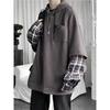 BF Autumn Ins Fake Two-Piece Plaid Hoodie
