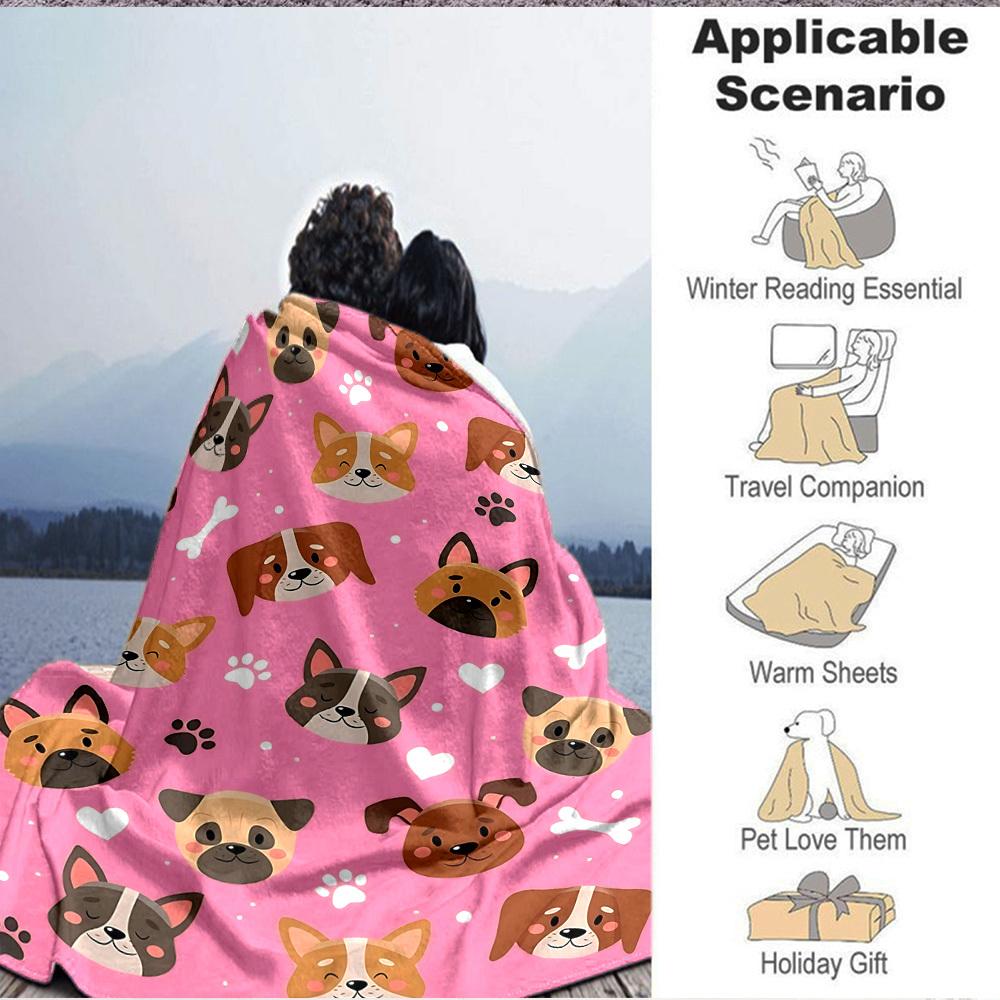 1pc Dogs Pink Lightweight Flannel Blanket, Comfortable and Warm Blanket, for Office and Camping Sofa Bed105