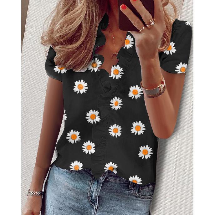 Travel New Women'S Retro Printed Shirt Casual Spring And Summer Breathable Cool Sexy Daily Date Short Sleeved T-Shirt Top