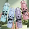 1PC Mountain Forest Letter Art 750ml Color Plastic Sports Water Bottle Leakproof Flip Straw Lid Suitable for Sports Office Home Use
