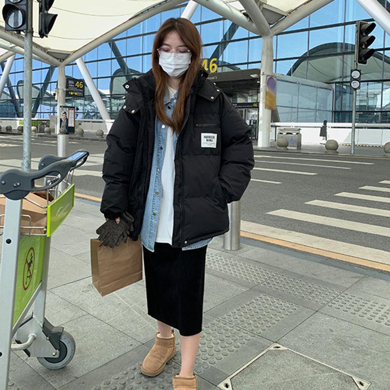 

Утолщенное пальто с капюшоном в корейском стиле, зимняя свободная куртка на хлопковой подкладке для студенток M чёрный